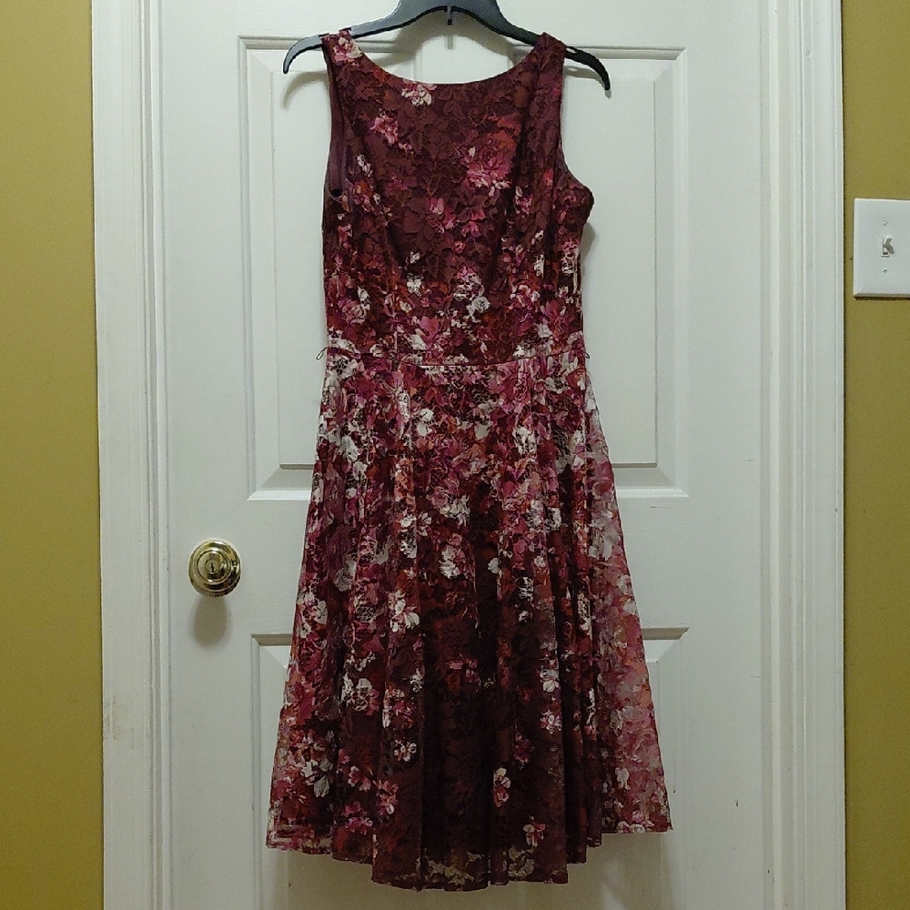 Danny & Nicole Burgundy Floral Lace Midi Dress
